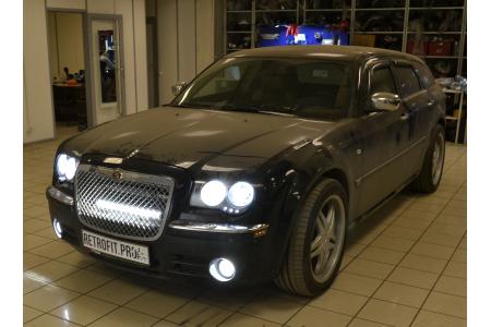 Chrysler 300C (2005-2011) — замена линз на bi-led + полировка фар + бронирование Фар + установка Led-ПТФ + установка Led-балки